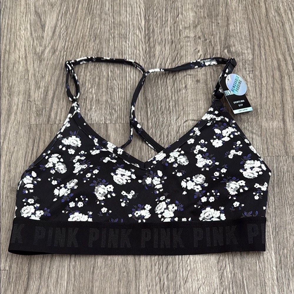PINK Victoria's Secret Black and White Floral Sports Bra
